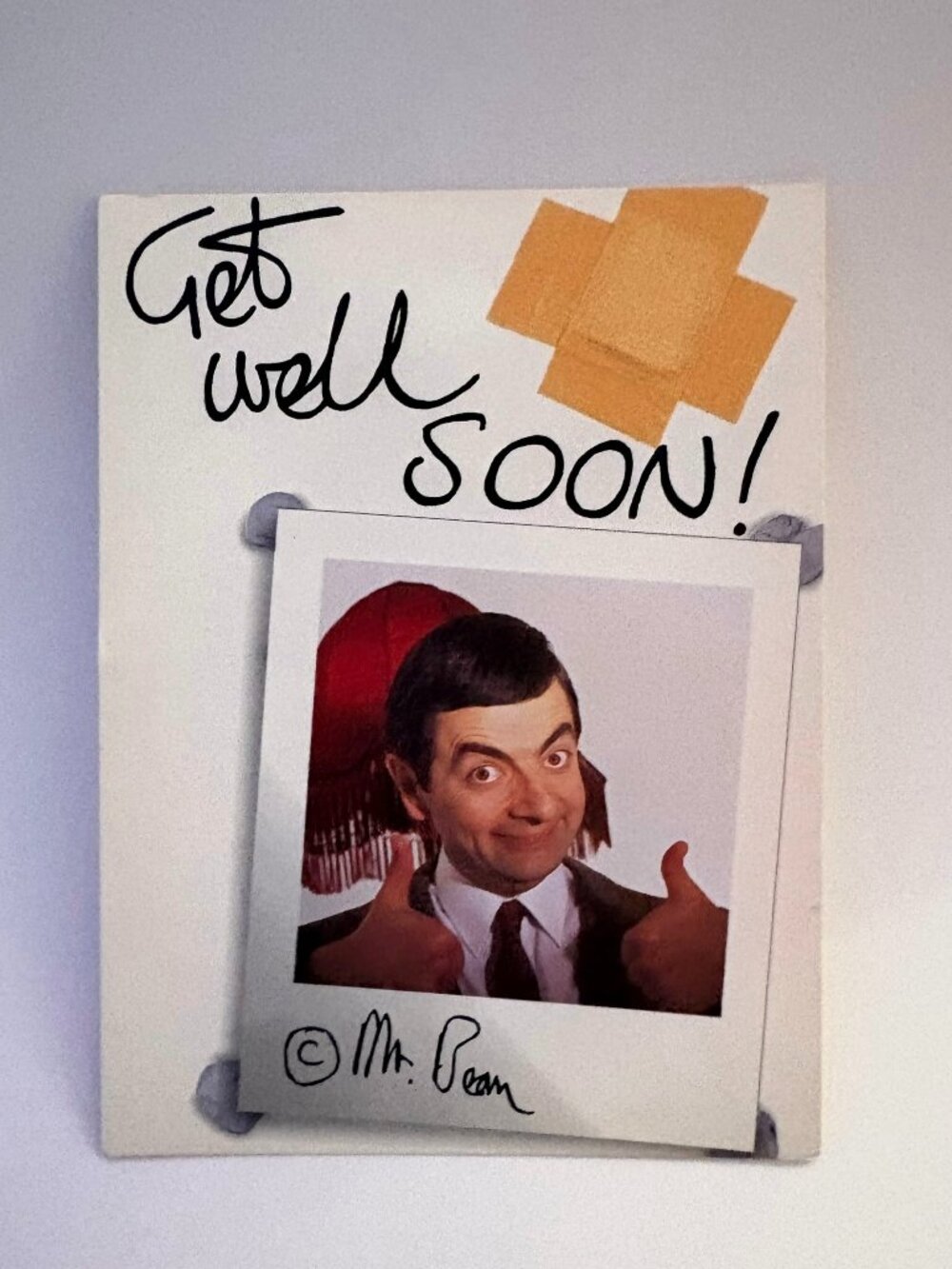 Vintage 1995 Mr. Bean "Get Well Soon" Postcard Plaster Bandage Novelty Retro UK